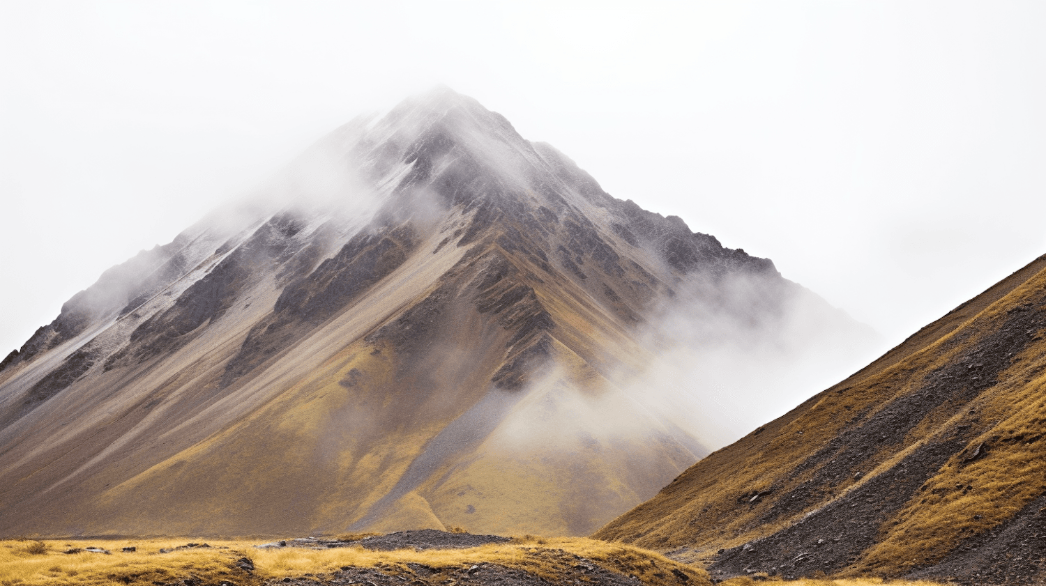 A traveller sitting above a still mountain lake